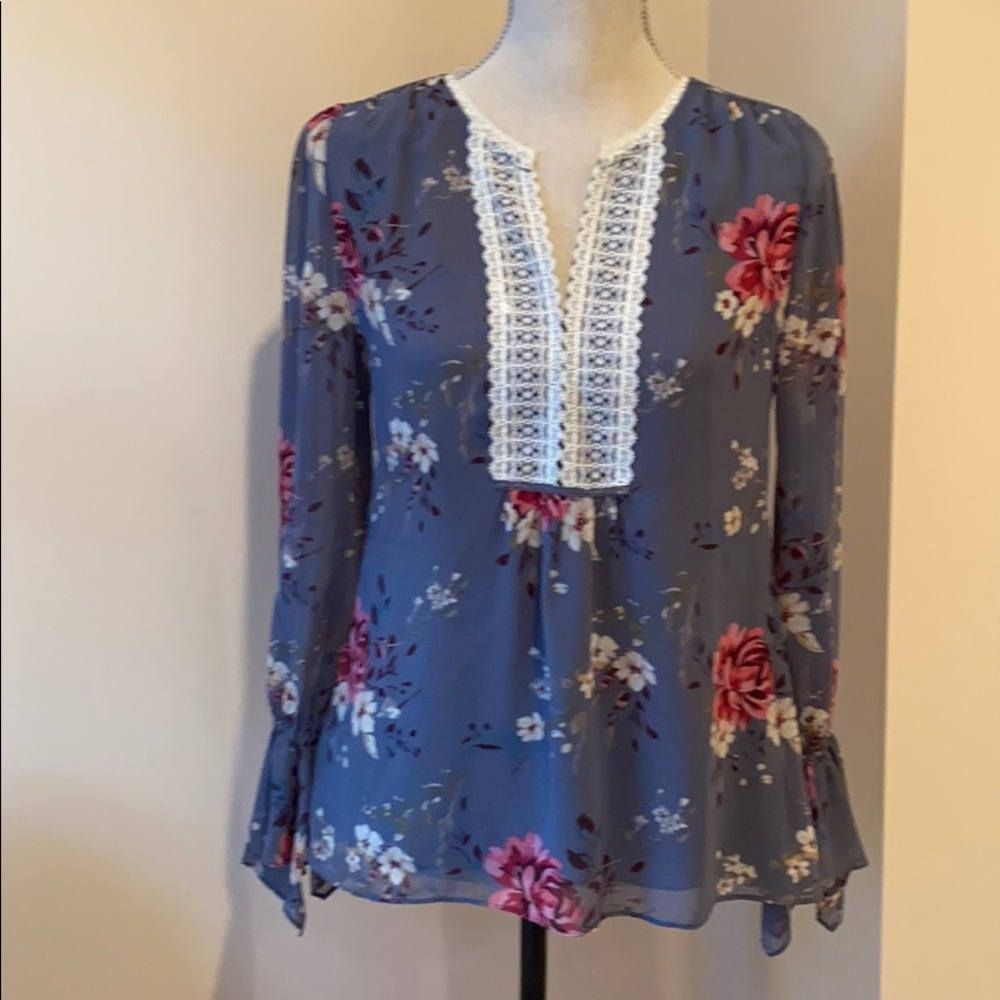 WHBM lace inset floral blouse sz 2
